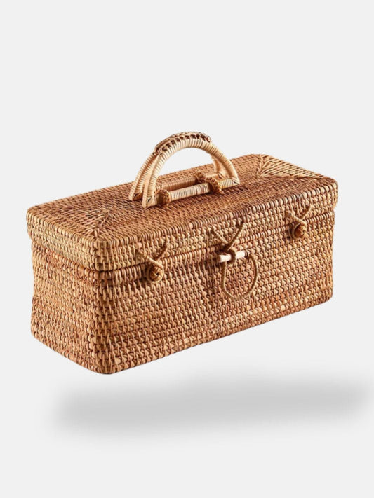 Boite de rangement en osier avec couvercle 34x15x21 cm