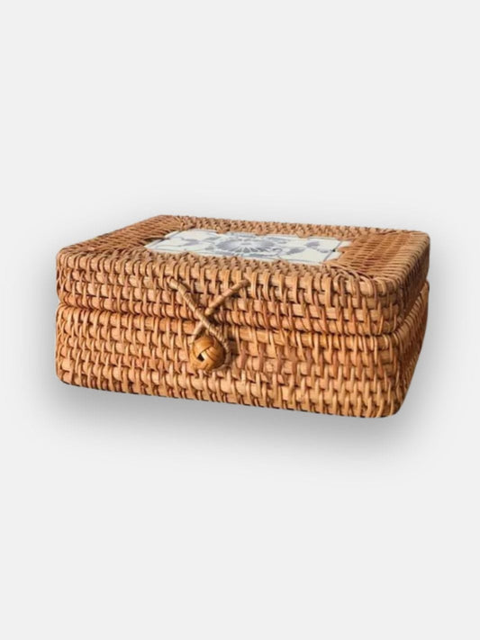 Boite de rangement en osier rectangulaire