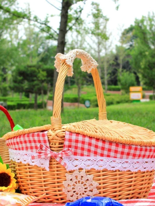 Grand panier en osier pique-nique Rouge / 33x20x17 cm