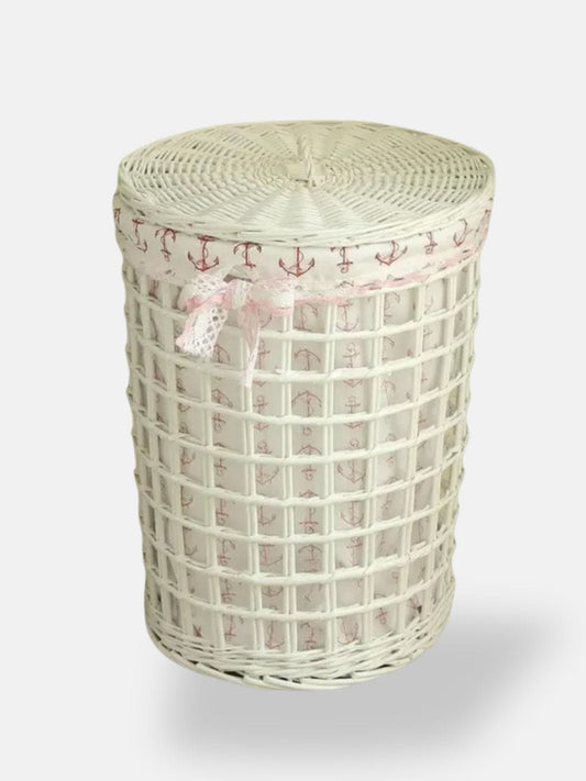 Panier à linge en osier blanc 32x43 cm