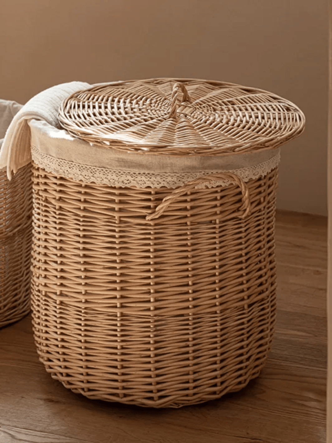 Panier à linge osier rond H 40 cm D 35 cm