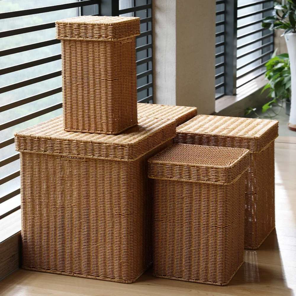 Panier de rangement en osier avec couvercle