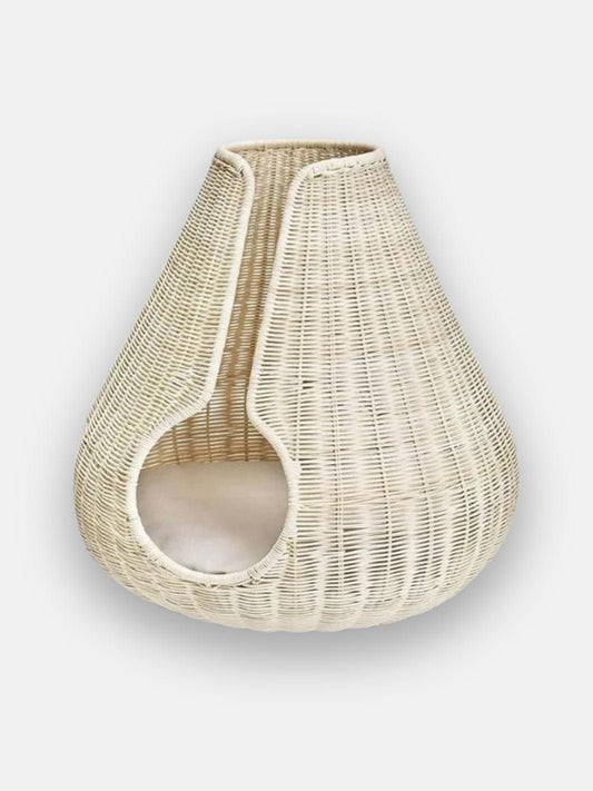 Panier en osier blanc pour chat H 40cm D 50cm