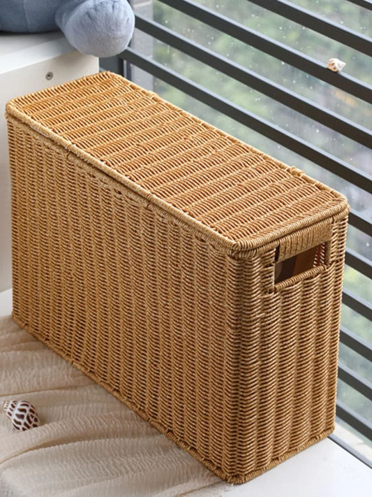 Panier osier rangement avec couvercle 38x27x15 cm