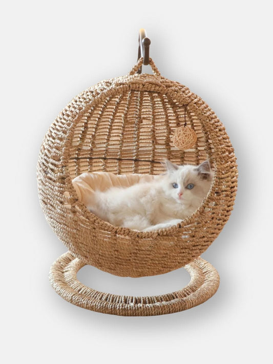 Panier suspendu en osier pour chat H 90cm D 70cm