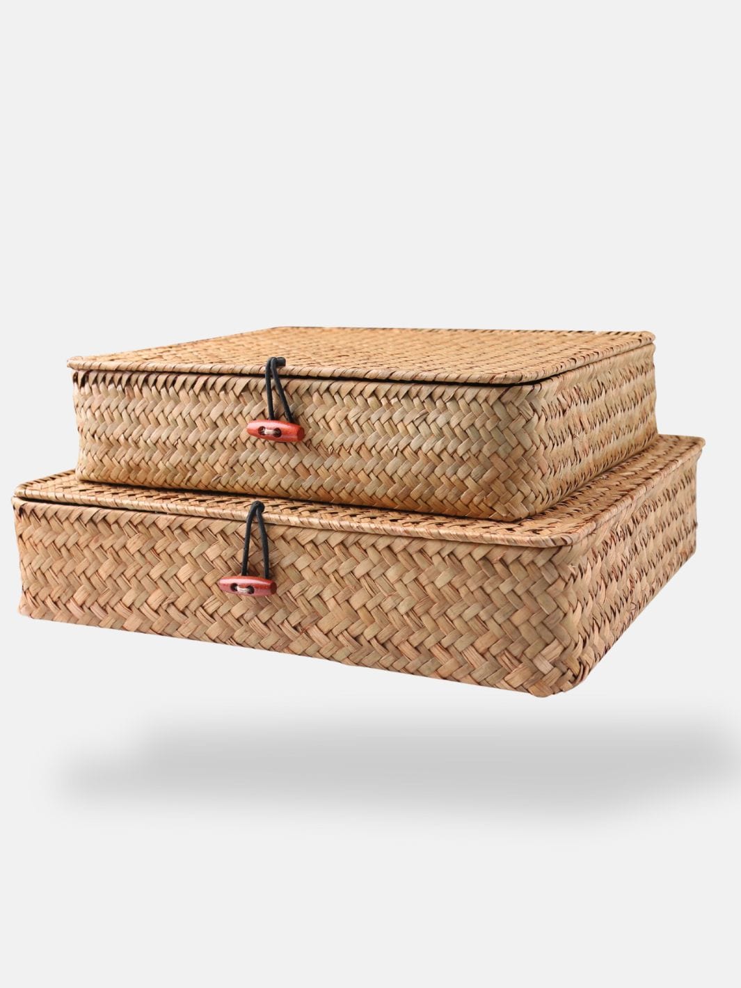 Petit panier en osier avec couvercle 32x28x7 cm & 28x24x6 cm