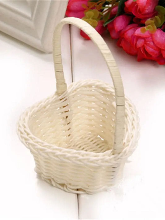 Petit panier osier blanc mariage Coeur 9x13 cm