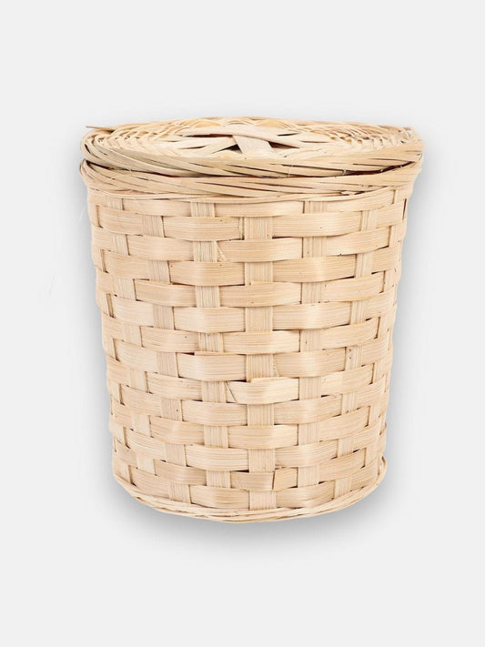 Poubelle en osier avec couvercle